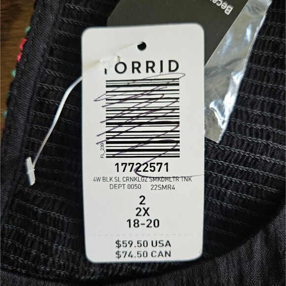 Torrid Black Smocked Babydoll Halter Top Women's 2X Dark Cottagecore Flattering - Picture 9 of 10